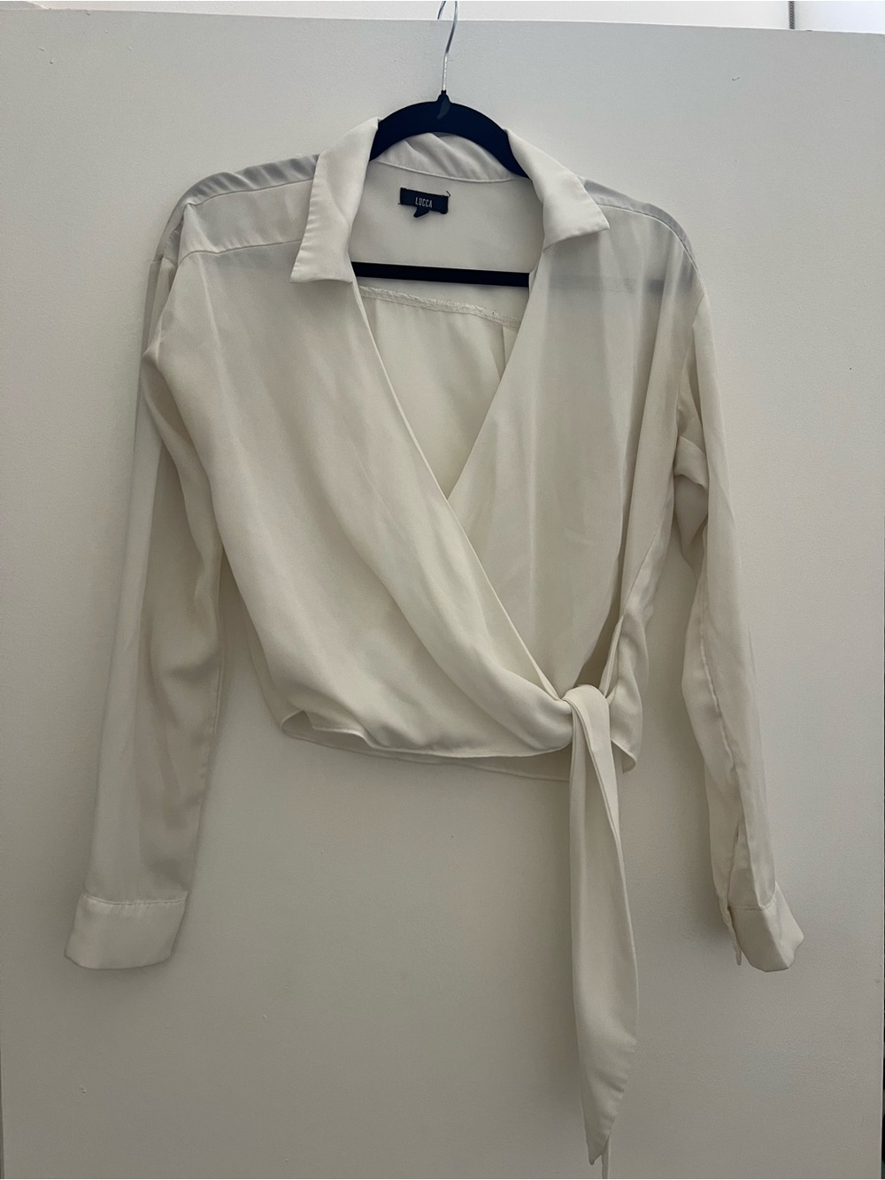 Lucca Ivory Satin Wrap Tie Blouse Size S